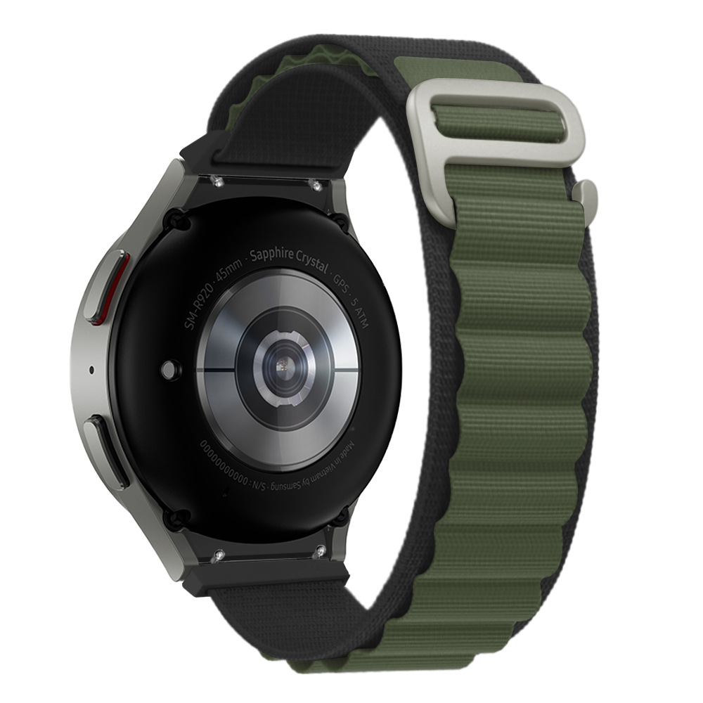 Нейлоновый ремешок Cloth Wave для Samsung Galaxy Watch 4 / 4 Classic / 5 / 5 Pro / 6 / 6 Classic / 7 / FE - черно-зеленый